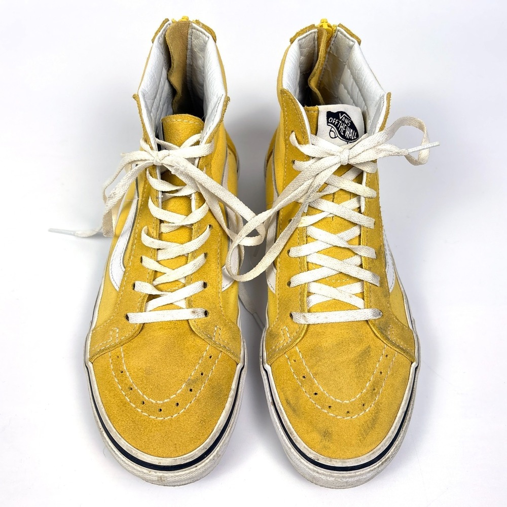 Vans Skate Hi Top Sneaker Shoes Kids Sz 5 Yellow Suede Canvas Lace Up Back Zip - Picture 3 of 16